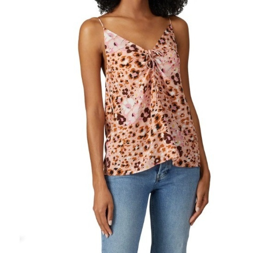 Paige Cicely Silk Camisole Leopard Floral Cinch Front Pink Tan Small